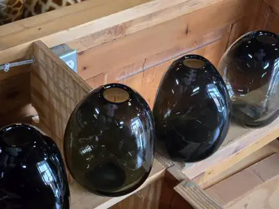 Lot of (4) Handblown Art Glass Table Vases by Holmegaard 5" x 7" (black) (rounded triangle)