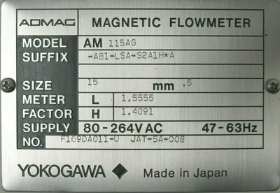 NEW YOKOGAWA AM115AG MAGNETIC FLOWMETER AM115AG-AB1-LSA-S2A1H*A