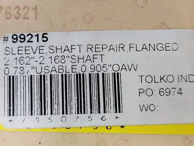 Shaft Sleeve 99215, 2.162"-2.168" ID, 0.787 Usable, 0.905 WD
