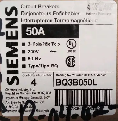 Used Siemens Siemens BQ3B050L 50 amp 3 pole breaker Circuit Breakers US | Infinity wholesale & Supply LLC #1305710