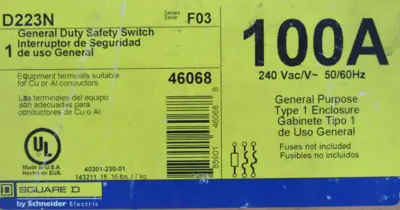 NEW SQUARE D D223N SAFETY SWITCH 100A 46068