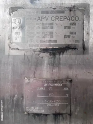 APV Crepaco approx 1500 gallon T316L stainless steel dimple jacket reactor