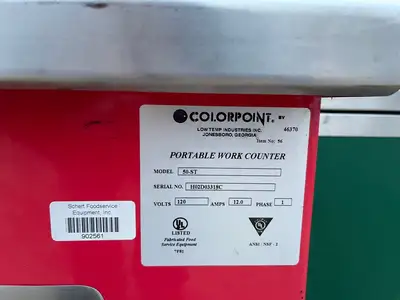 Used ColorPoint Used Color Point 50"x30" Stainless Steel Portable Work Counter With Outlets 120V Food Prep Tables Illinois US | Falcon Restaurant Supply #1376440