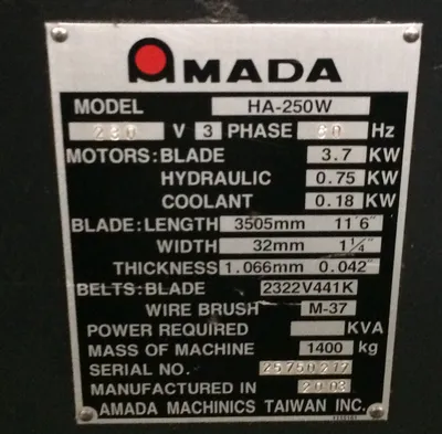 2003 AMADA HA-250W Saws, Band, Horizontal | Machinery Central (16)