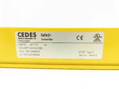 Cedes 107714 Safe2+ Safety Light Curtain Transmitter S2S-KEF1I-KH3-ACD59 360mm