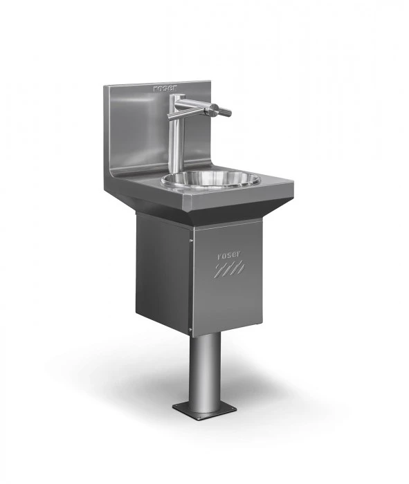 Used Roser ROSER MODEL RA00001864 COMPACT FLOOR MOUNTED 1 STATION WASHBASIN WITH DYSON AIRBLADE TAP Hand Washing and Sanitizing California US | RAM Manufacturing Equipment, LLC #291421