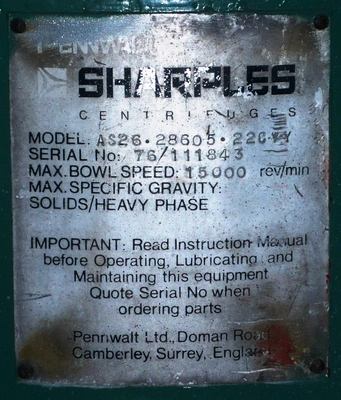 Sharples AS-26 Super centrifuge, 316SS.