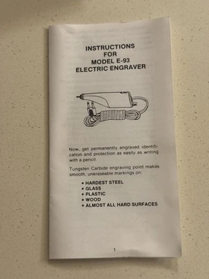 Badger Electric Products USA Model E-93  Etcher Engraver Jewelry Carbide Bits