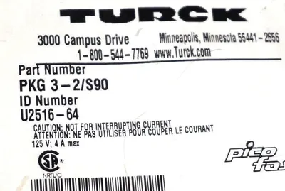 3 NEW TURCK PKG 3-2/S90 CORDSETS PKG32S90