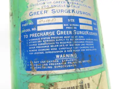 Greer Hydraulics SurgeKushon Accumulator 10 Gal 275 PSI 3" Flange 51"OAL