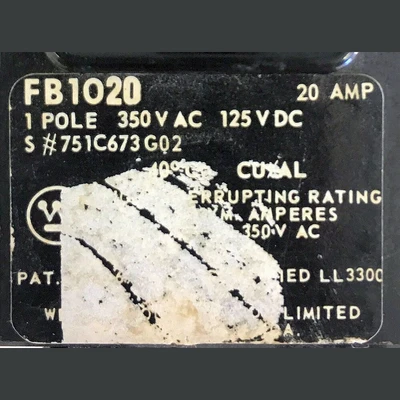 Westinghouse 1 Pole 20 Amp FB Breaker
