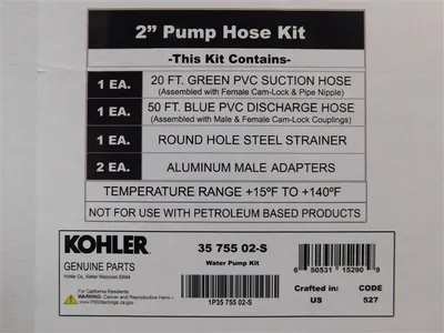 Kohler 35 755 02-S 2" Pump Cam-Lock Hose Kit Suction Discharge & Strainer New NIB