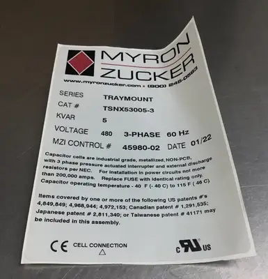 Myron Zucker Trymount Capacitor TSNX53005-3 5 KVAR 480V 3Ph 4B