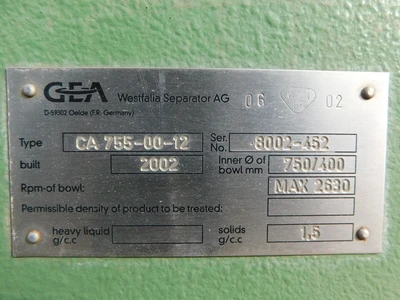 Used GEA CA755-00-12 Decanter Centrifuges Ohio US | Equipment Recovery Corp. #1331615