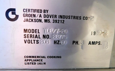 USED GROEN ELECTIRC KETTLE TDB/7-20