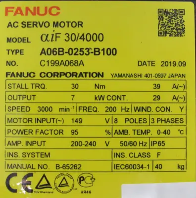 NEW FANUC A06B-0253-B100 SERVO MOTOR AIF 30/4000 A860-2000-T301 A06B0253B100