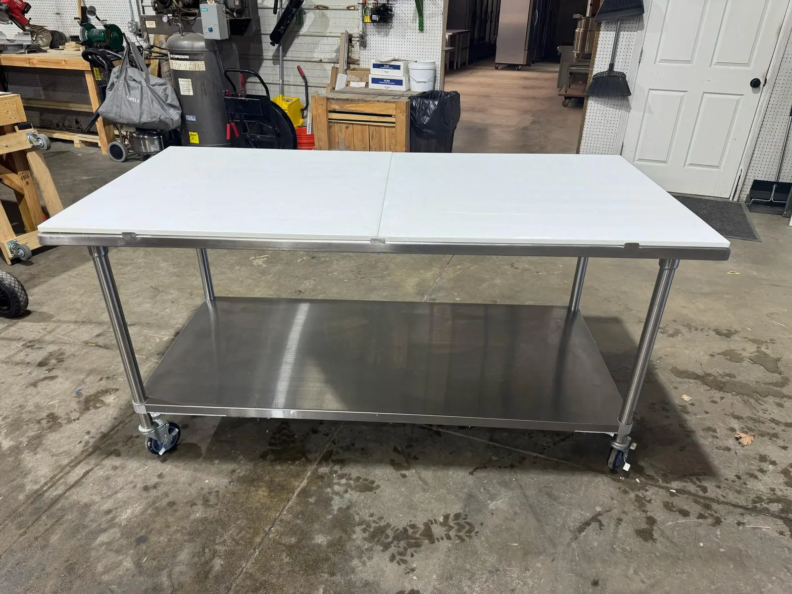 Used Advance Tabco Used Advance Tabco MS-366 72" Stainless Table w/ Undershelf Casters and Cutting Board Food Prep Tables Illinois US | Falcon Restaurant Supply #1375680
