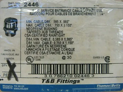 NEW BOX OF 4 THOMAS & BETTS 2446 SERVICE ENTRANCE CABLE CONNECTOR 1-1/4"