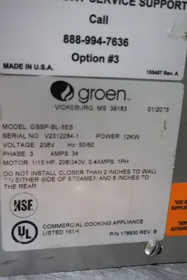 Used 2023 _UNKNOWN_ GSSP-BL-5ES Steam Cooking Equipment Texas US | OBR Equipment #1316203
