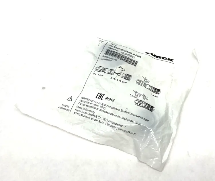 New | in-Stock TURCK FIELD WIREABLE CONNECTOR FEMALE STRAIGHT 100002047 Disconnects Michigan US | Maverick Industrial Sales #1089390