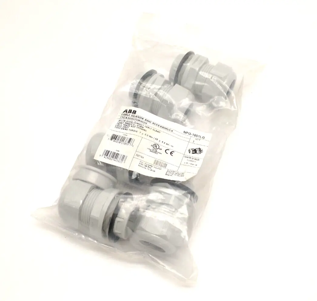 NPG-1001LG, 7TCA303070R0029 | ABB NPG-1001LG Nylon Quick Connect Cable Gland 1" Thread 18-25mm Range LOT OF 5 - New