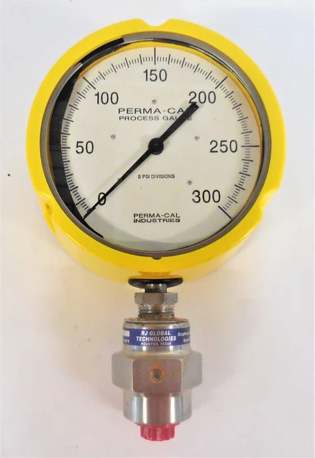 Perma-Cal RJ Gobal 121TID07Y23 TW1.5A-0016 Pressure Gauge w/Diaphragm, 0-300 PSI [New]