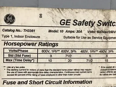 USED GENERAL ELECTRIC / GE TH3361