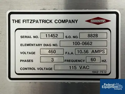 USED Fitzpatrick D6A Fitzpatrick Fitzmill, S/S, Screw Feed