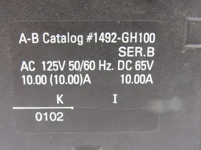 Allen Bradley 1492-GH100 10A 125V 50/60Hz 65VDC Breaker Terminal DIN Assembly