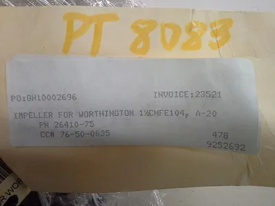 Impeller for Worthington pump model 1 1/2 CNFE104, Material A-20