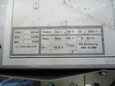 2500 Amp., 6 VDC, 480 VAC, Plating Electronic GMBH, power stations PE 3000, plating power supply