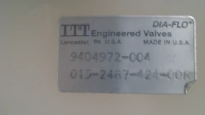 NEW ITT Dia-Flo ITT 9404972-004 DIA FLOW 60MM VALVE W/ D60 DIAPHAG