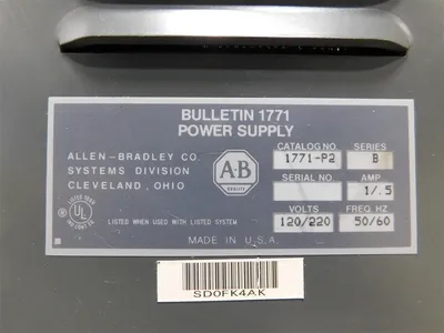 Allen Bradley 1771-P2 Power Supply Series B 120/220V 50/60Hz 1/0.5A Used