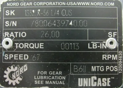NEW NORD SK1S32LX-56 L/4 CUS GEAR MOTOR 26:1 SK1S32LX56L4CUS 56 L/4CUS