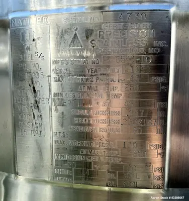 Used Vertical 103L Stainless Steel Freeze/Thaw Vessel – 100 PSI Rated