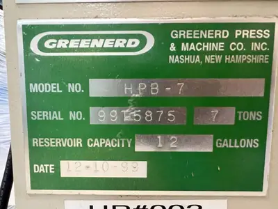 USED 1999 GREENERD PRESSES GREENERD HPB-7 PRESS