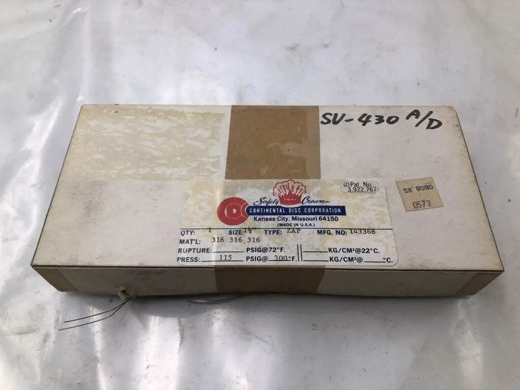 Continental Disc Corp. 143368 1-1/2″ 316SS Rupture Disc 115PSIG 300°F -NIB