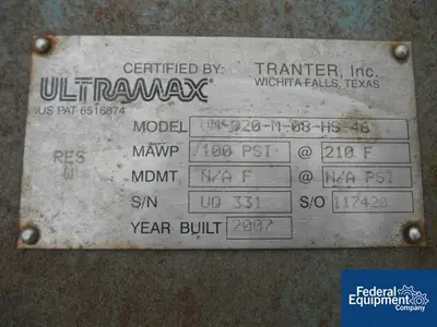 USED Tranter 88 Sq Ft Tranter Ultramax Heat Exchanger, S/S, 100#