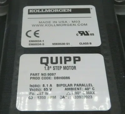 NEW KOLLMORGEN QUIPP 9097 1.8 STEP MOTOR 8.1AMP 65V 1350RPM DBH0086