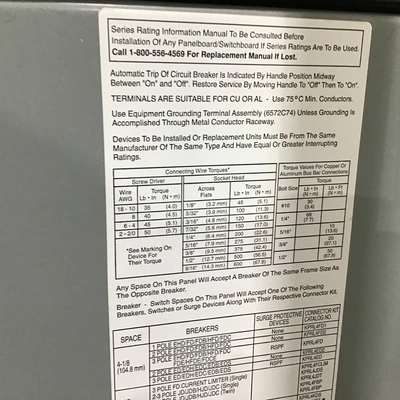Eaton 6557C02H01 Pow-R-Line PRL-C Panel/Switchboard 480Y/277V 3Phase 4Wire 60Hz