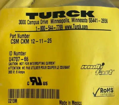 NEW TURCK CSM CKM 12-11-25 MOLDED CORDSET U4707-66 CSMCKM121125