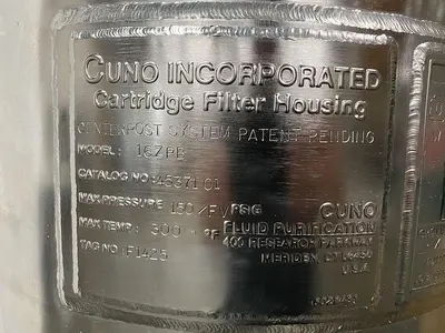 USED CUNO 16ZPB 16" STAINLESS STEEL CARTRIDGE FILTER HOUSING 150 PSI @ 300 °F