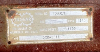 Oilgear hydraulic pumping unit and motor.