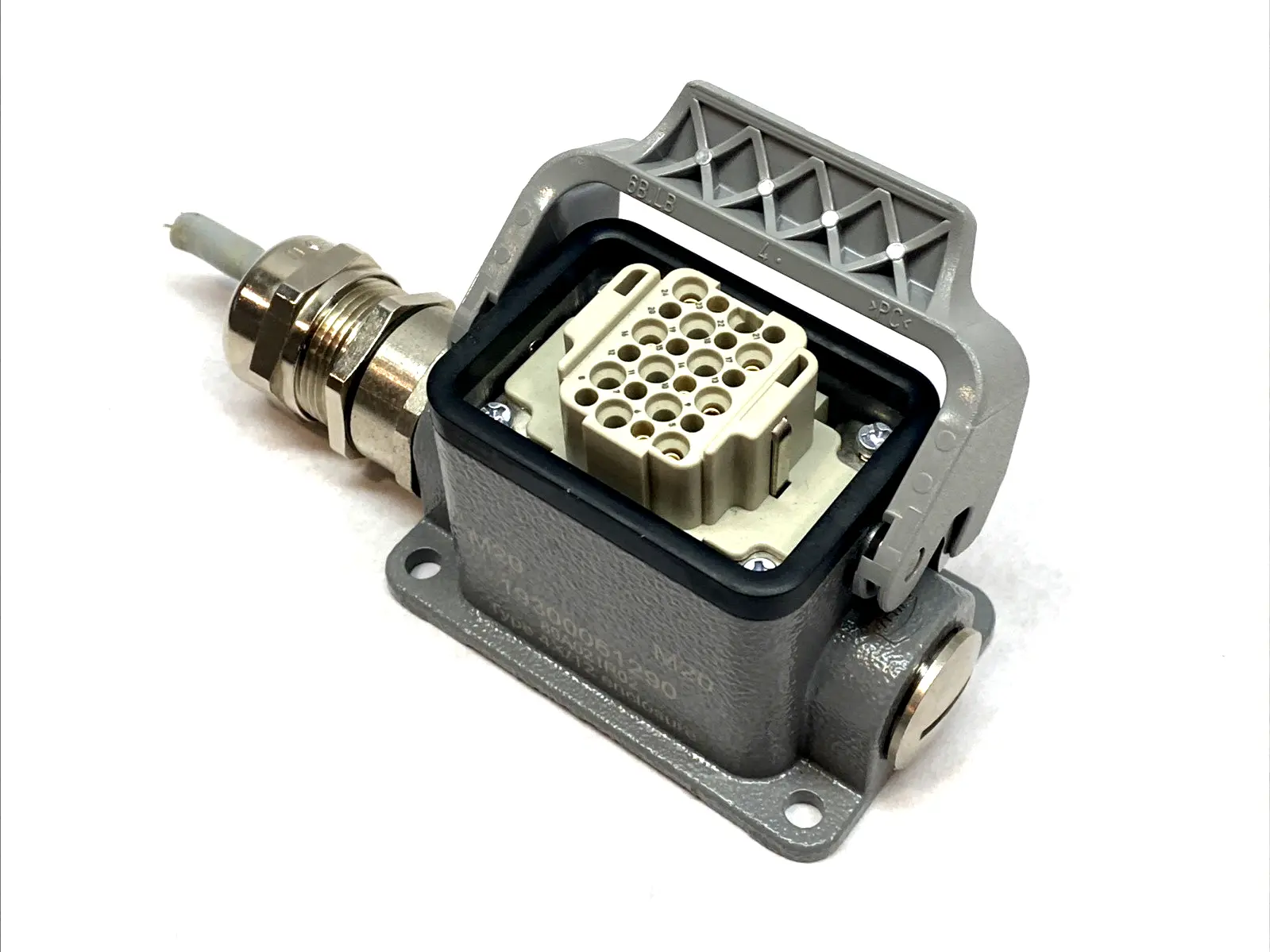 Used HARTING FEMALE CRIMP INSERT 24-PIN  W/ HAN B M20 SIDE HOOD 1930061290 Pins | Maverick Industrial Sales #1104321