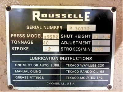 USED 1985 ROUSSELLE ROUSSELLE 4SS72 PRESS