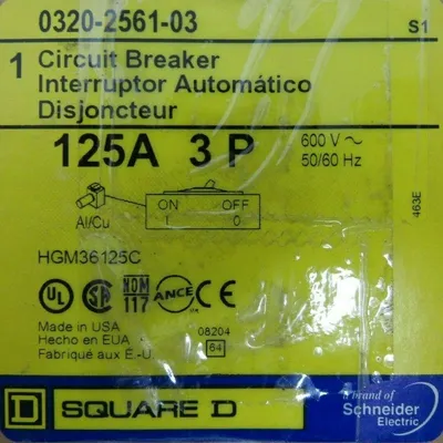 NEW SQUARE D 0320-2561-03 CIRCUIT BREAKER 125A 3P POWERPACT HG 150 0320256103