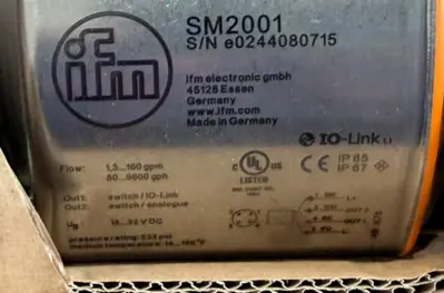 NEW IFM SM2001 MAGNETIC-INDUCTIVE FLOW METER 1.3-160 GPM 18-32VDC