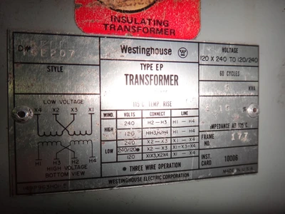 Westinghouse Single Phase, 5 KVA, 120x240, 120-240