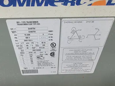 75 kVA Temporary Power Distribution Cart 600V Pri. 208Y/120V Sec.