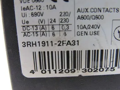 Siemens 3RH1911-2FA31 10A 240V Auxiliary Contact Lot Of 3